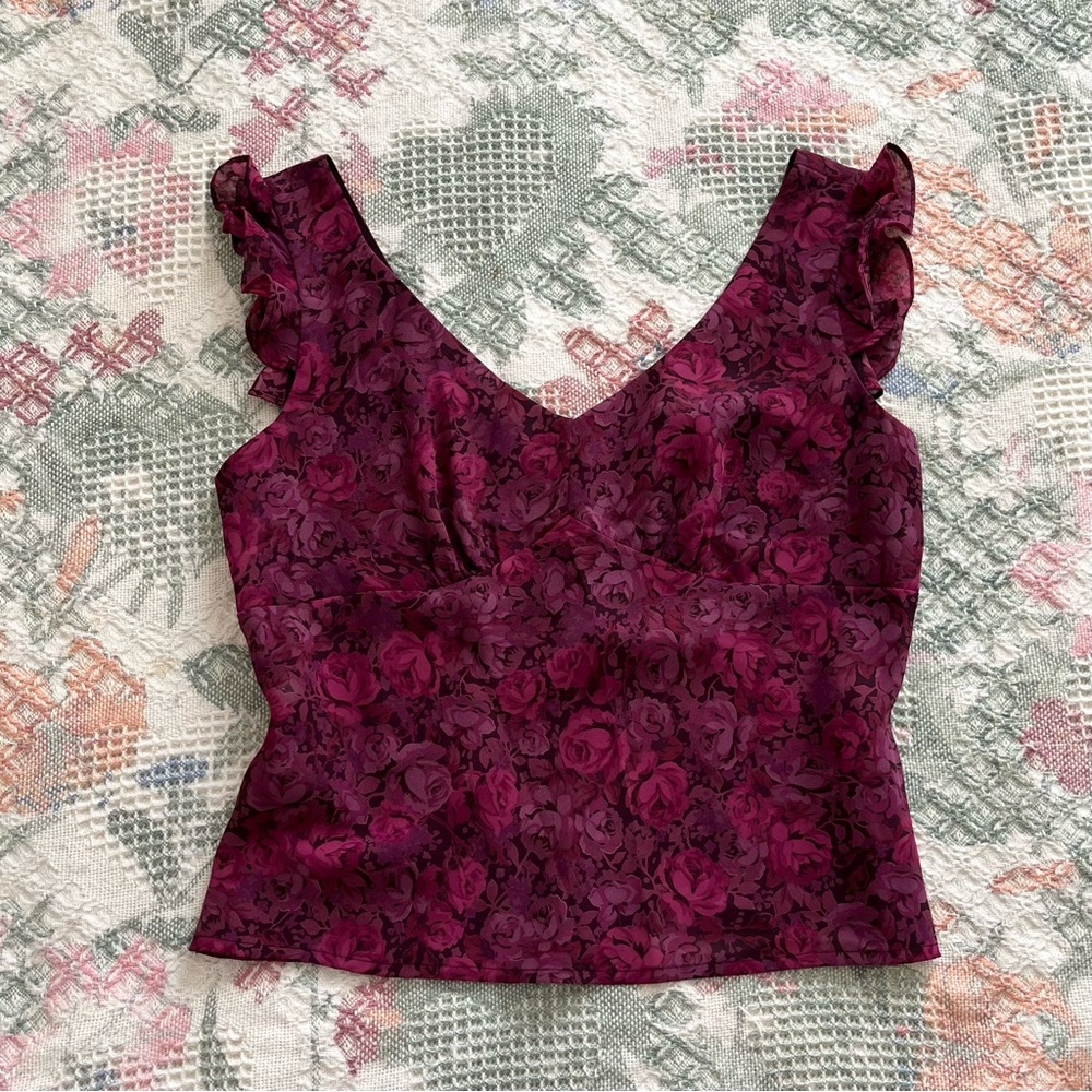 Elegant Floral Burgundy Top